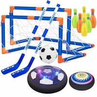 Hover Hockey Soccer Goals Bowling Playset Toys Kids Football Net Backyard Sports Game Practice Training Activity Centre Play Ground with Led Lights