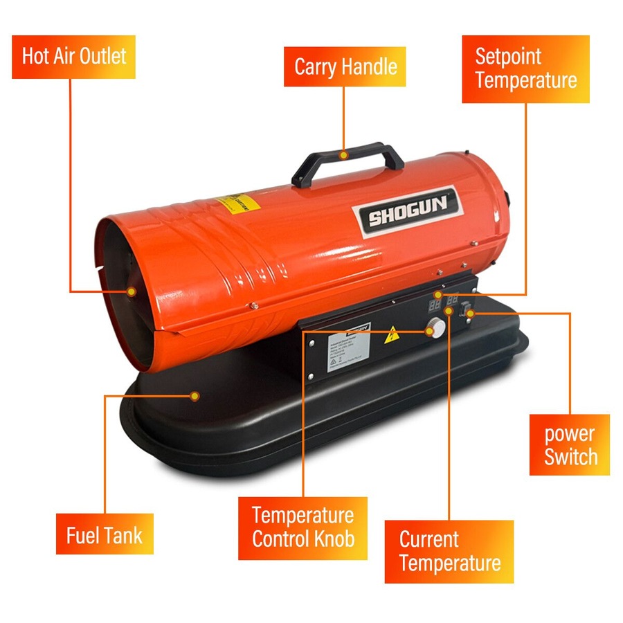 Industrial Fan Heater Diesel Kerosene Portable Space Warm Forced Hot Air Blower 28KW for Workshop Warehouse Shed Garage Greenhouse Office Fast Heating