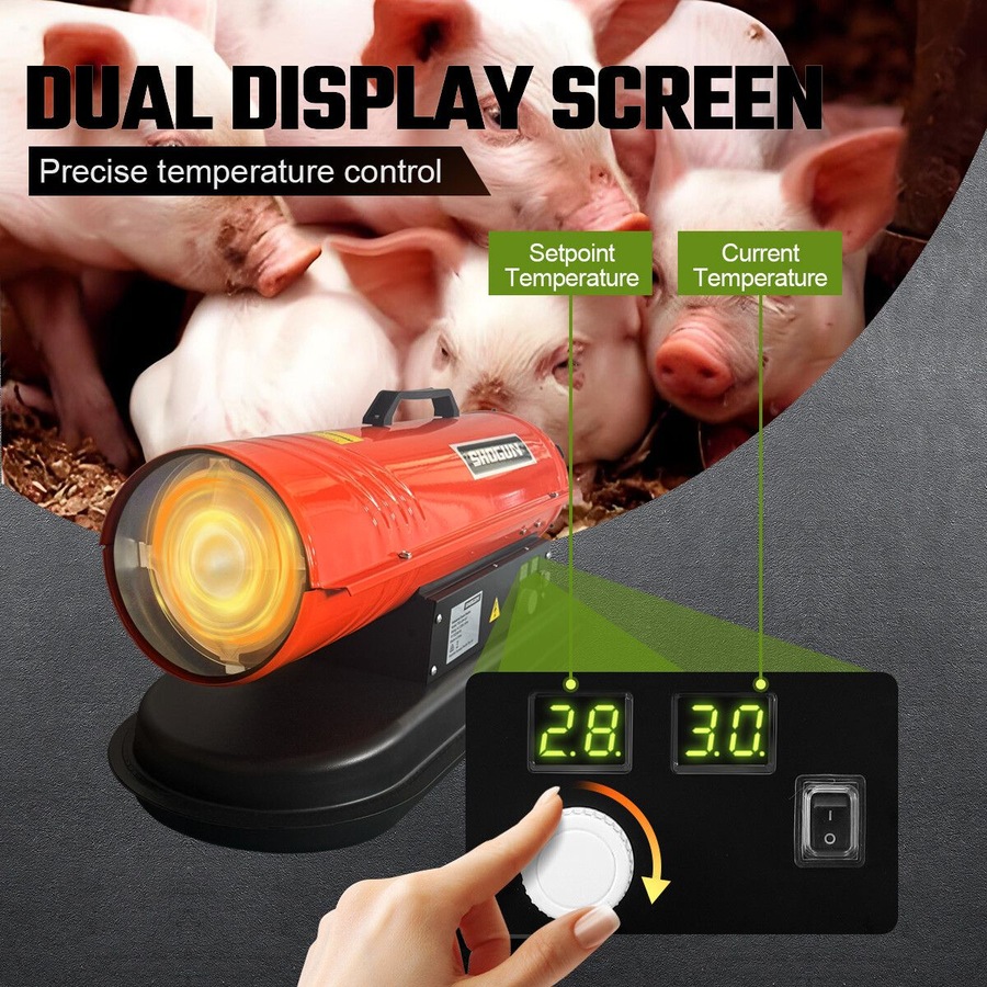 Industrial Fan Heater Diesel Kerosene Portable Space Warm Forced Hot Air Blower 28KW for Workshop Warehouse Shed Garage Greenhouse Office Fast Heating