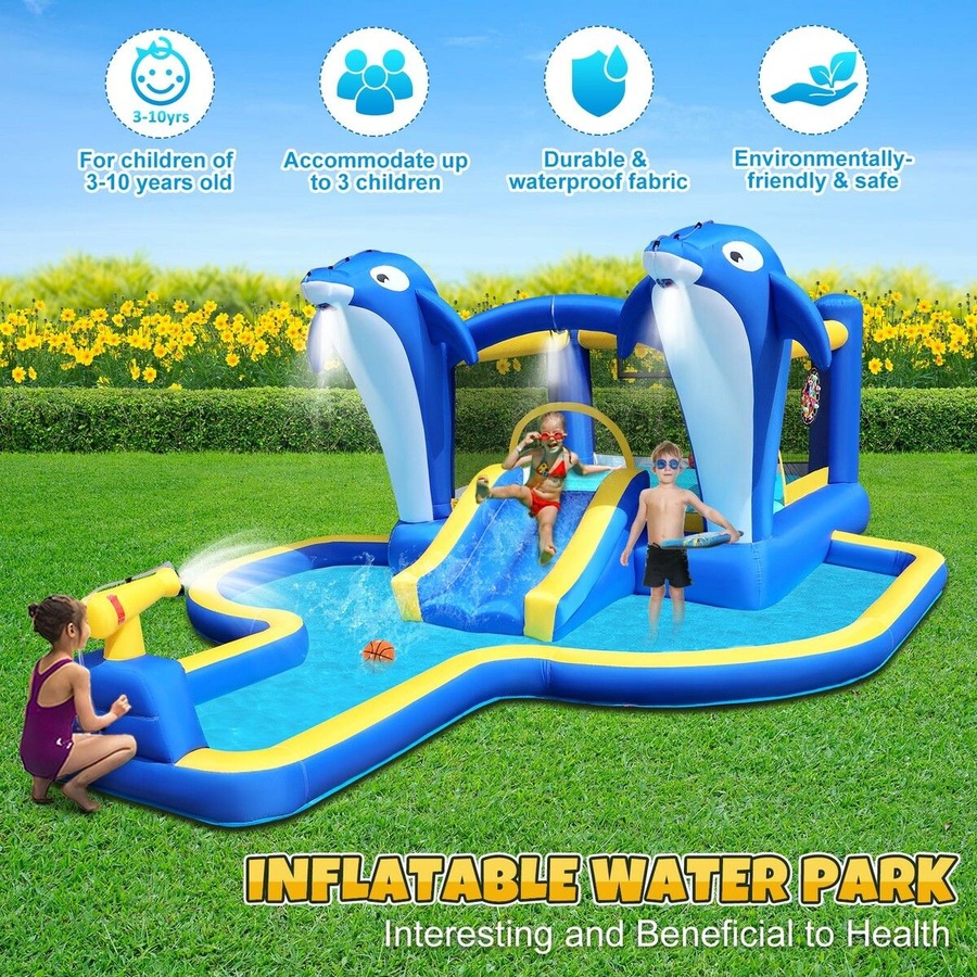 Inflatable Water Park Blow Up Slide Bouncy Castle Bouncer Activity Centre Sliding Jumping Climbing Splash Bounce Playground with Cannon Target Dart