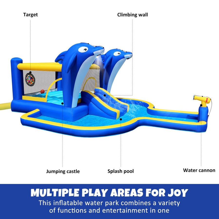 Inflatable Water Park Blow Up Slide Bouncy Castle Bouncer Activity Centre Sliding Jumping Climbing Splash Bounce Playground with Cannon Target Dart