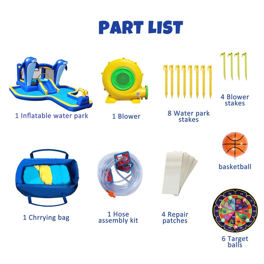 Inflatable Water Park Blow Up Slide Bouncy Castle Bouncer Activity Centre Sliding Jumping Climbing Splash Bounce Playground with Cannon Target Dart