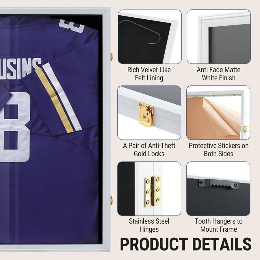 Jersey Display Case Frame Shadow Box Sports Memorabilia Wall Mounting Showcase Football Basketball Hockey Custom Shirt Framing Cabinet Hanger Lockable