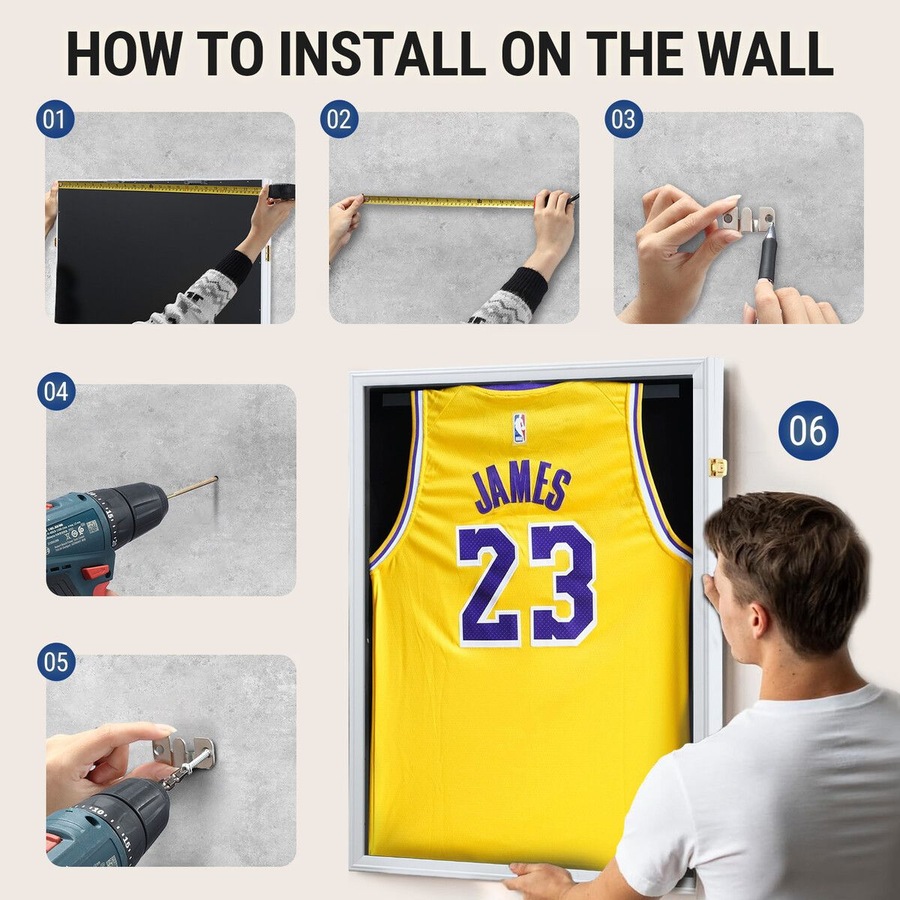 Jersey Display Case Frame Shadow Box Sports Memorabilia Wall Mounting Showcase Football Basketball Hockey Custom Shirt Framing Cabinet Hanger Lockable