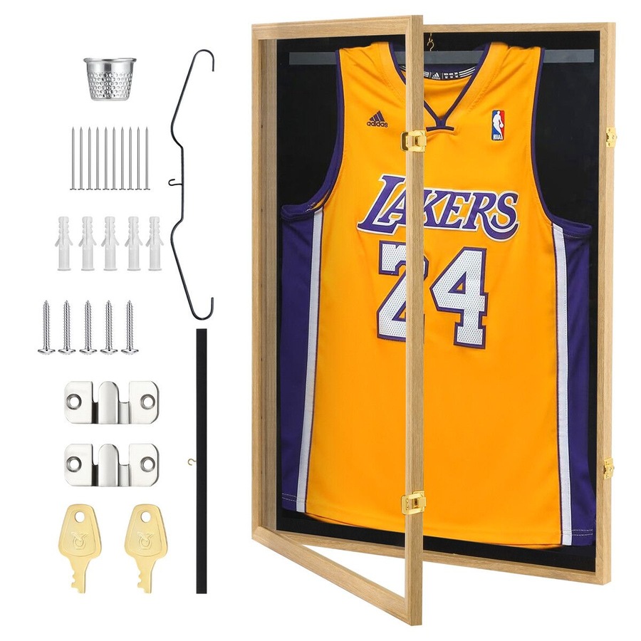 Jersey Shadow Box Frame Sports Memorabilia Display Case Wall Mounting Showcase Football Basketball Hockey Custom Shirt Framing Cabinet with Locks