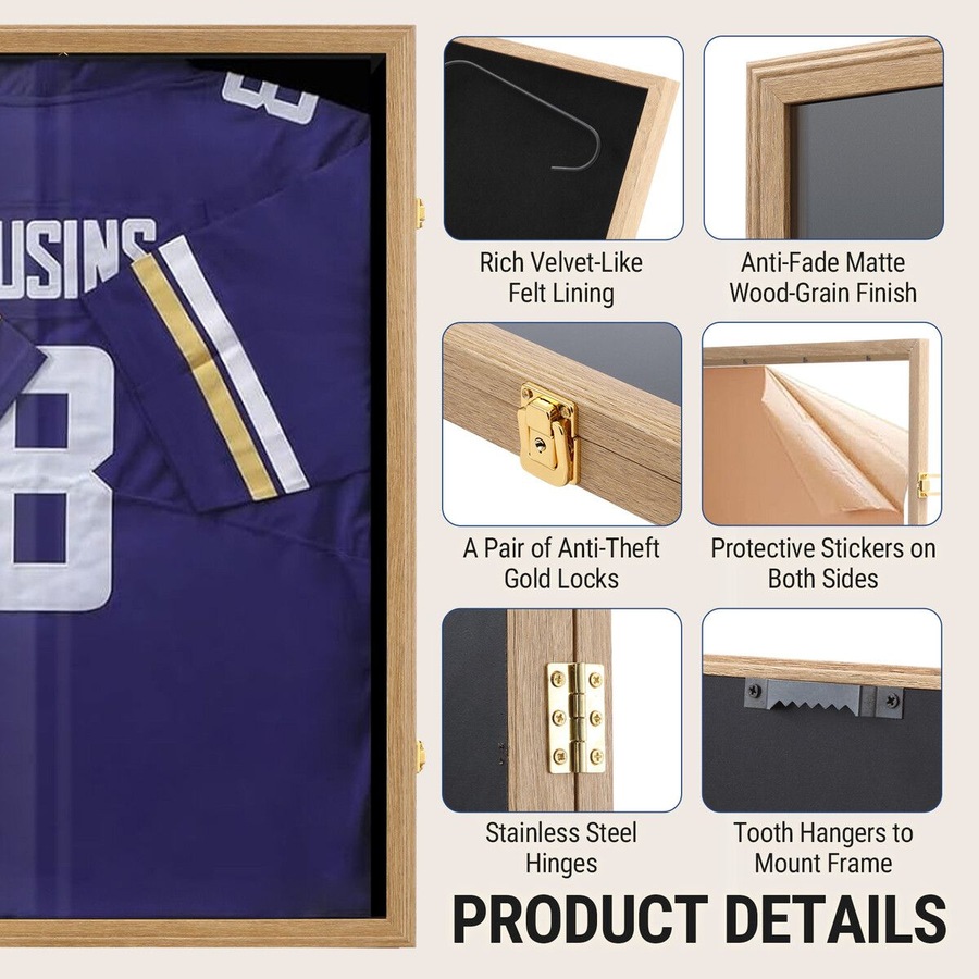 Jersey Shadow Box Frame Sports Memorabilia Display Case Wall Mounting Showcase Football Basketball Hockey Custom Shirt Framing Cabinet with Locks