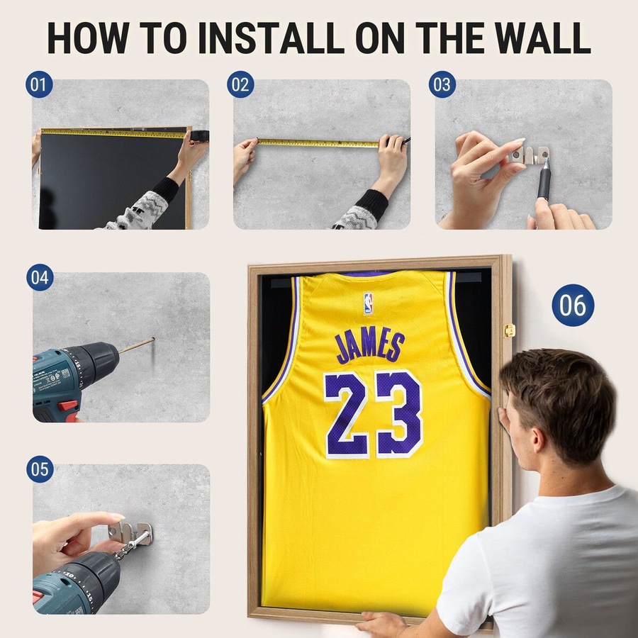 Jersey Shadow Box Frame Sports Memorabilia Display Case Wall Mounting Showcase Football Basketball Hockey Custom Shirt Framing Cabinet with Locks