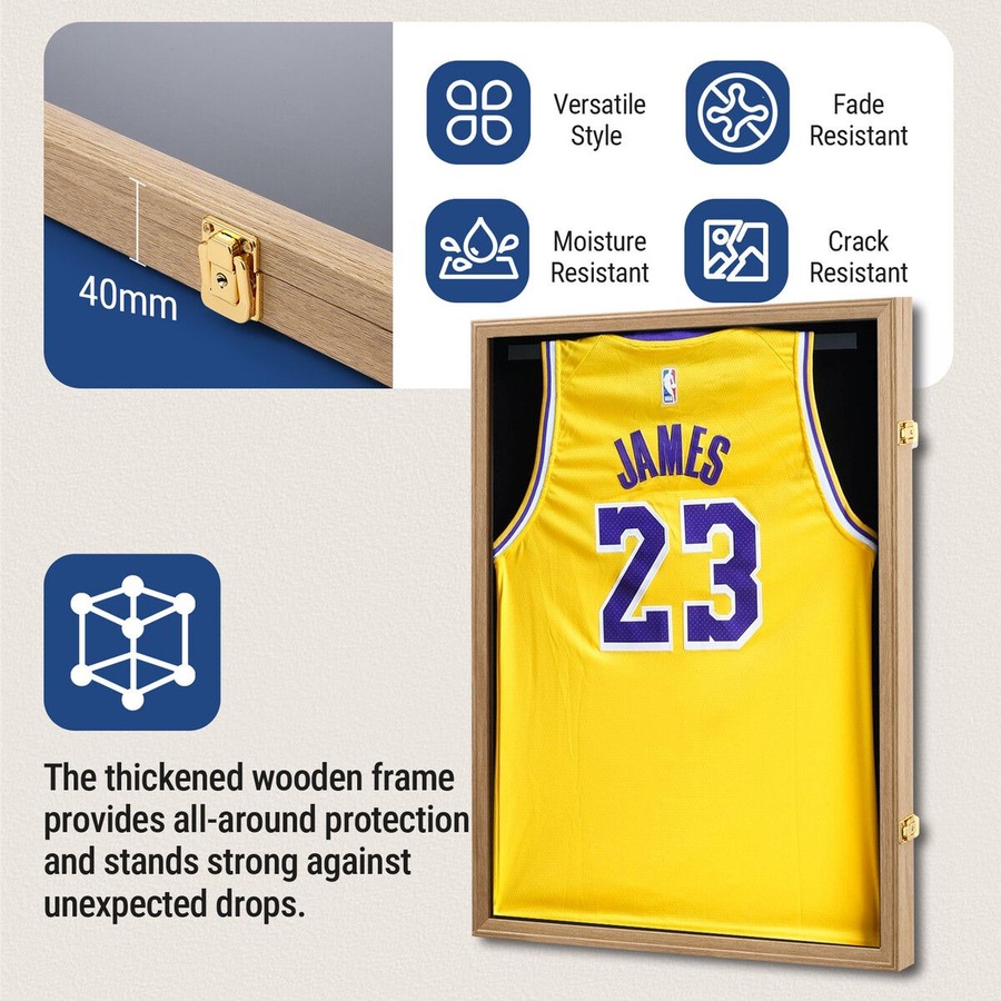 Jersey Shadow Box Frame Sports Memorabilia Display Case Wall Mounting Showcase Football Basketball Hockey Custom Shirt Framing Cabinet with Locks