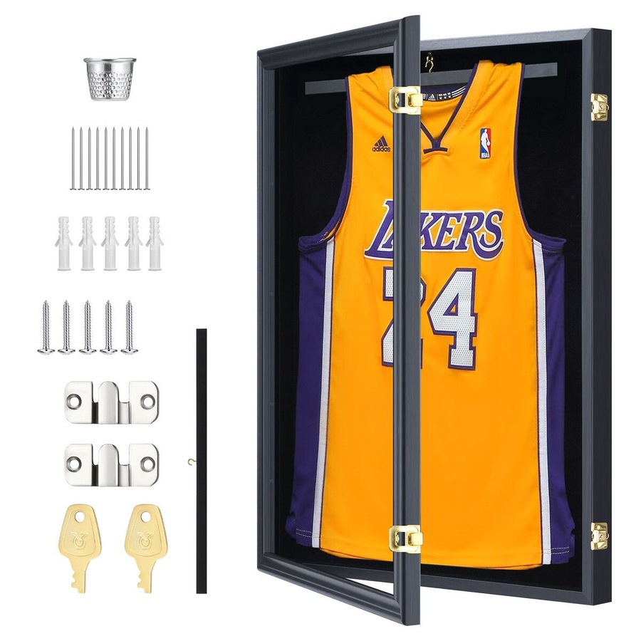 Jersey Shadow Box Frame Sports Memorabilia Display Case Wall Mounting Showcase Football Basketball Hockey Custom Shirt Framing Cabinet Hanger Lockable