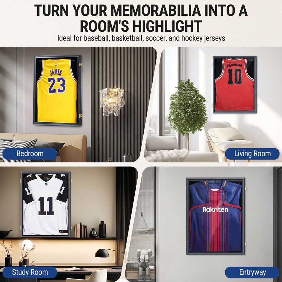 Jersey Shadow Box Frame Sports Memorabilia Display Case Wall Mounting Showcase Football Basketball Hockey Custom Shirt Framing Cabinet Hanger Lockable