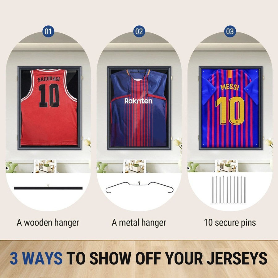 Jersey Shadow Box Frame Sports Memorabilia Display Case Wall Mounting Showcase Football Basketball Hockey Custom Shirt Framing Cabinet Hanger Lockable