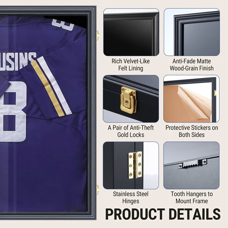 Jersey Shadow Box Frame Sports Memorabilia Display Case Wall Mounting Showcase Football Basketball Hockey Custom Shirt Framing Cabinet Hanger Lockable