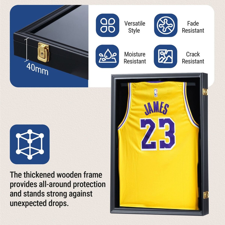 Jersey Shadow Box Frame Sports Memorabilia Display Case Wall Mounting Showcase Football Basketball Hockey Custom Shirt Framing Cabinet Hanger Lockable