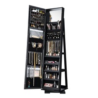Jewellery Organiser Makeup Storage Cabinet Mirror Armoire 360 Degree Rotating Wood Necklace Earring Ring Holders