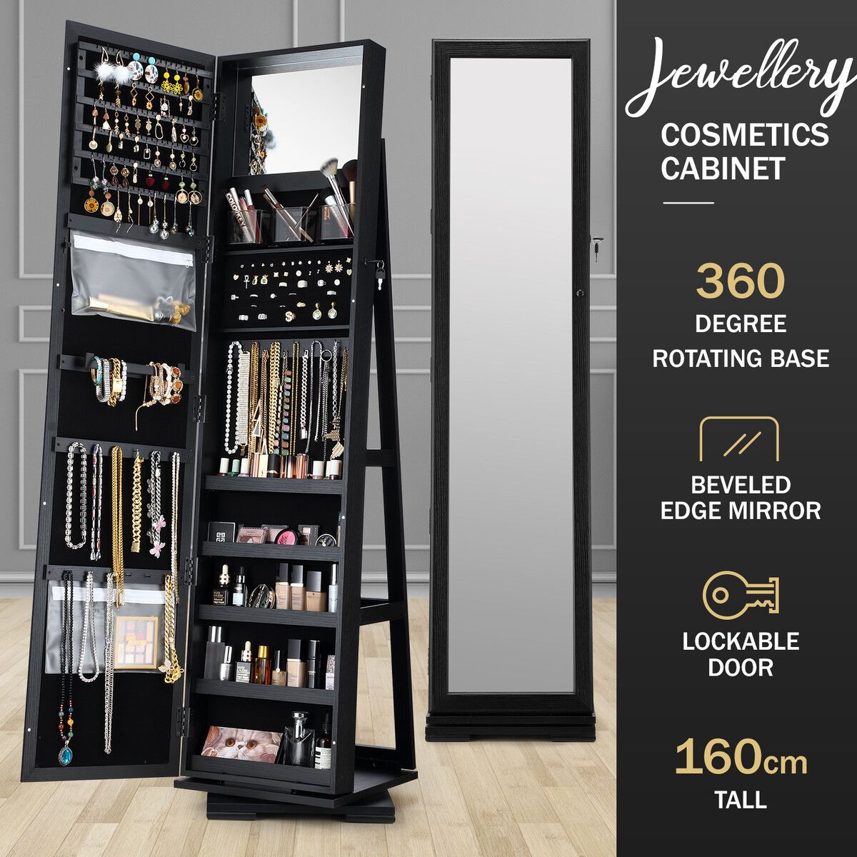 Jewelry Cabinet shops Mirror Armoire Vanity Door Wall Mounted Storage Lock Box Stand