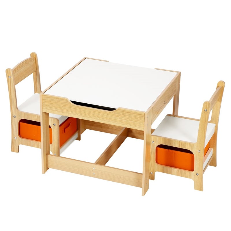 Kidbot 3 Piece Kids Table And Chair Set, Childrens Table And Chair Set With Storage