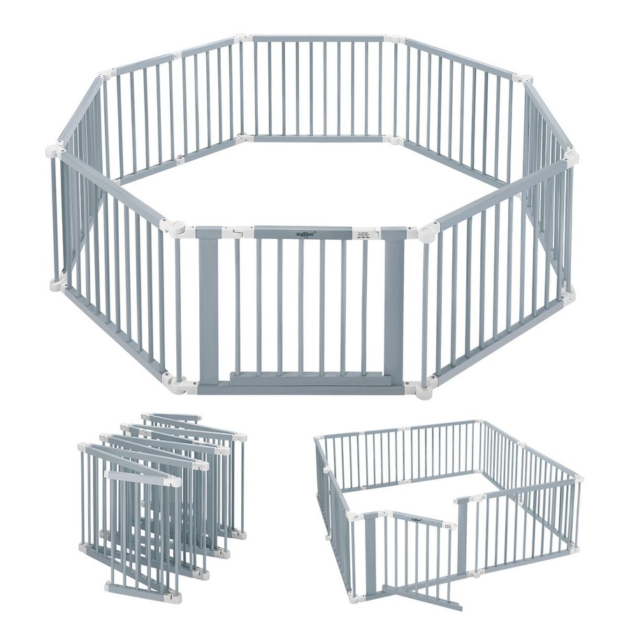 Kidbot Baby Playpen 8 Panel Kids Wooden Safety Gates Pet Dog Fence Enclosure Child Toddler Activity Centre Foldable Play Pen Yard Barrier Travel Guard