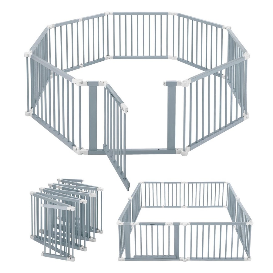 Kidbot Baby Playpen 8 Panel Kids Wooden Safety Gates Pet Dog Fence Enclosure Child Toddler Activity Centre Foldable Play Pen Yard Barrier Travel Guard