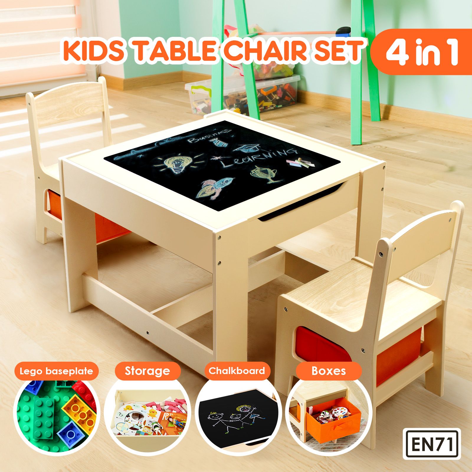 Wooden lego table clearance with chairs