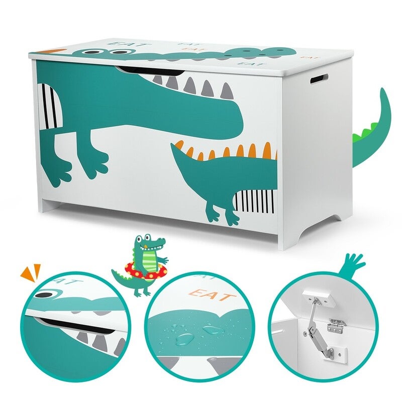 Kidbot Kids Toy Box Wooden Storage Chest 80x40x44.5cm Crocodile Pattern Blue 