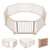 Kidbot Wooden Playpen Kids Activity Centre Foldable Fence Outdoor Playard 8 Panel