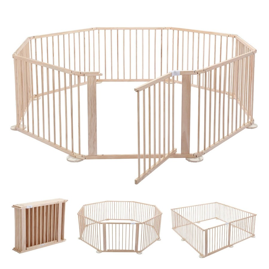Kidbot Wooden Playpen Kids Activity Centre Foldable Fence Outdoor Playard 8 Panel