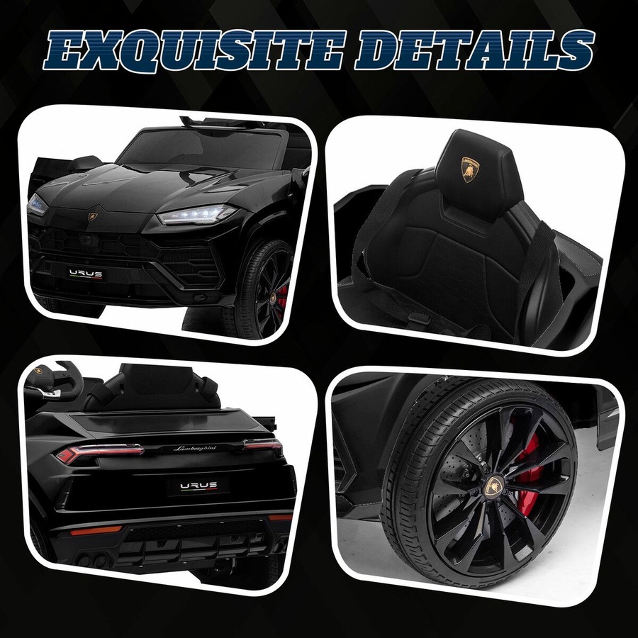 Kids Electric Car Toy RC Ride On Parental Remote Control 12V Pedal Off Road Vehicle Lamborghini Urus Licensed Black with Bluetooth MP3 Light
