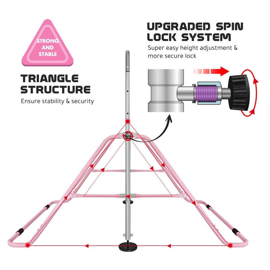 Kids Gymnastics Bars Home Gym Training Workout Equipment Horizontal Kip Sport Monkey with Pink TPE Mat Height Adjustable Folding Expandable Childrens