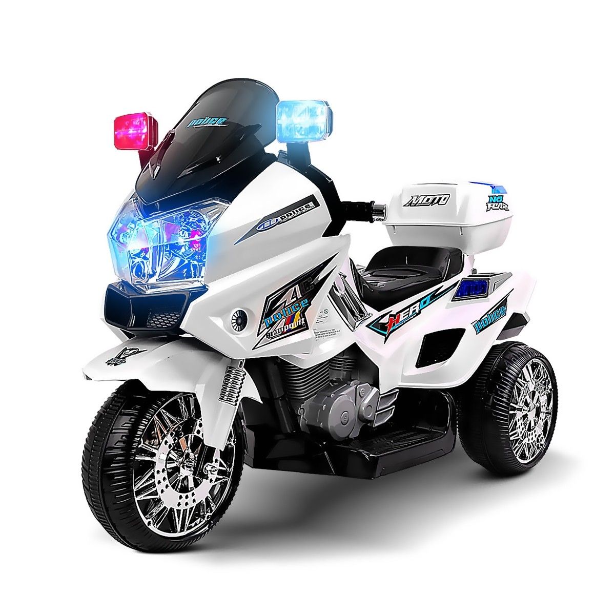 Kids Motorcycle Electric Ride on Toy Police Motorbike with 3 Wheels White