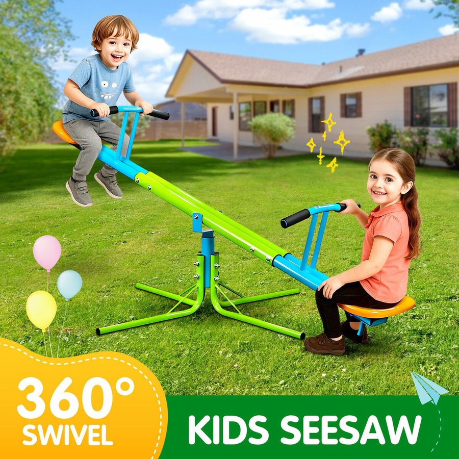 Kids Seesaw Play Toys Outdoor Indoor Sport Gym Playground Equipment Teeter Totter 360 Degree Rotating Spinning Swivel Sit and Spin Garden Activity Set