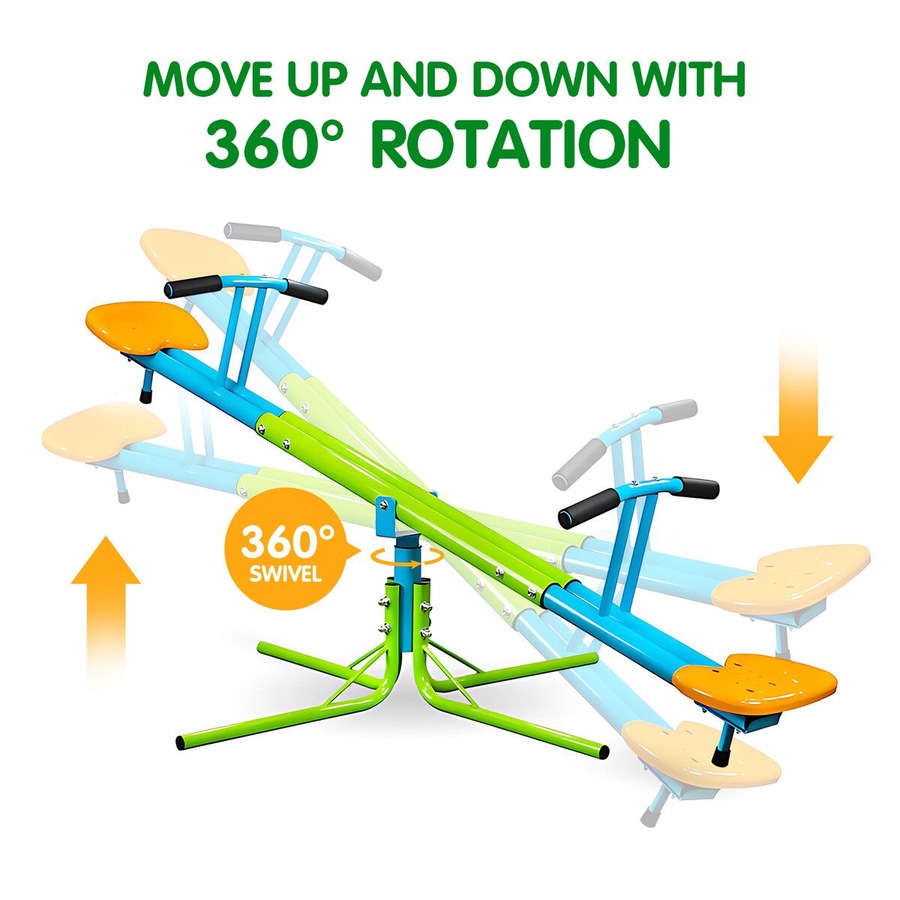 Kids Seesaw Play Toys Outdoor Indoor Sport Gym Playground Equipment Teeter Totter 360 Degree Rotating Spinning Swivel Sit and Spin Garden Activity Set
