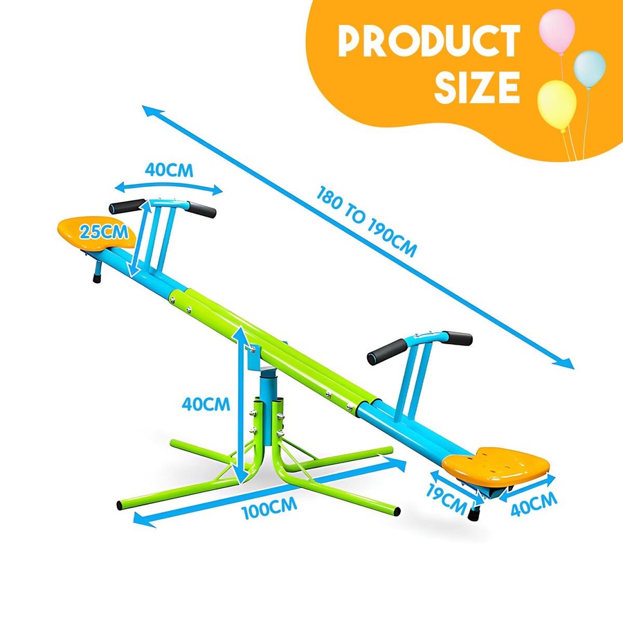 Kids Seesaw Play Toys Outdoor Indoor Sport Gym Playground Equipment Teeter Totter 360 Degree Rotating Spinning Swivel Sit and Spin Garden Activity Set