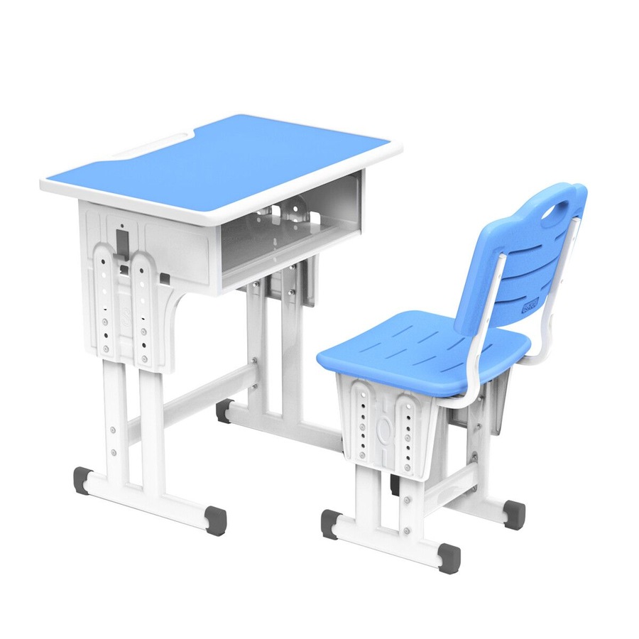 Kids Study Desk and Chair Set Height Adjustable Ergonomic Table Childrens School Student Writing Classroom Computer Seat Open Storage Drawer Side Hook