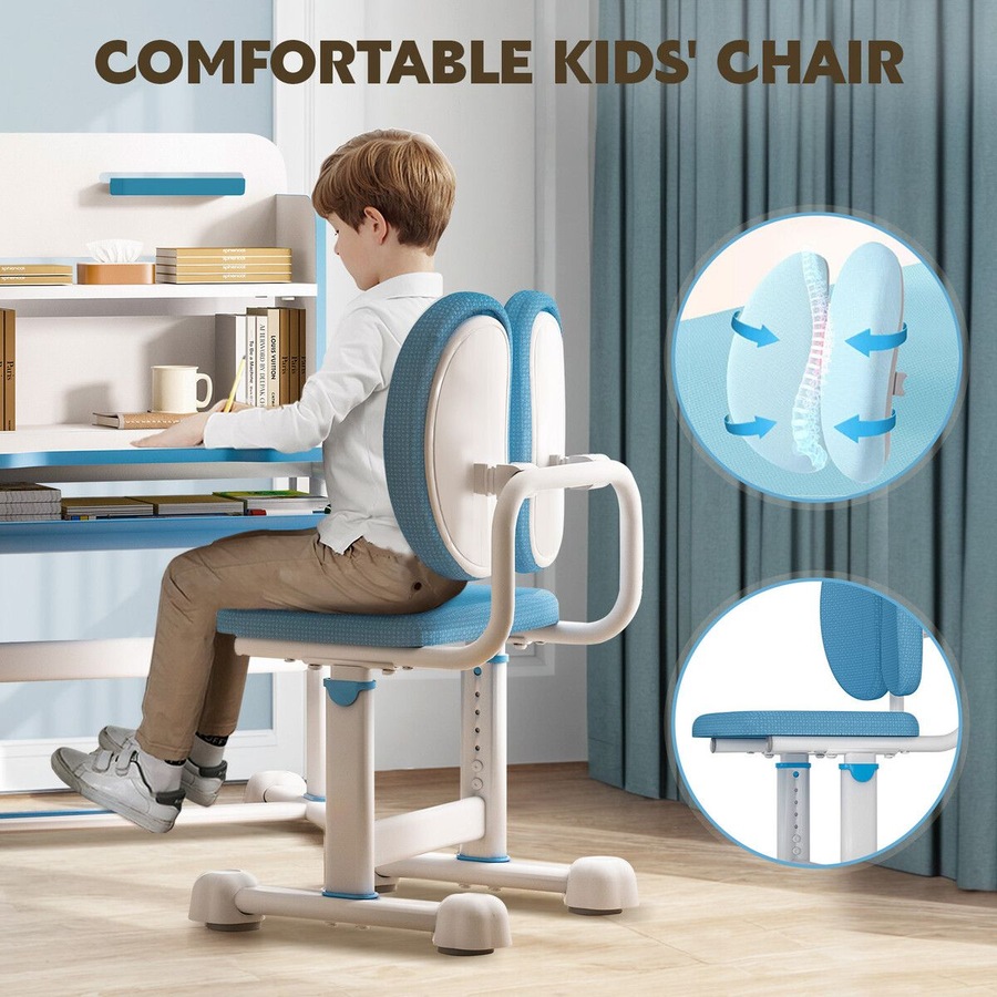 Kids Study Desk Chair Set Ergonomic School Student Table Height Adjustable Seat with Tilt Desktop Storage Shelf Drawer for Writing Drawing Learning