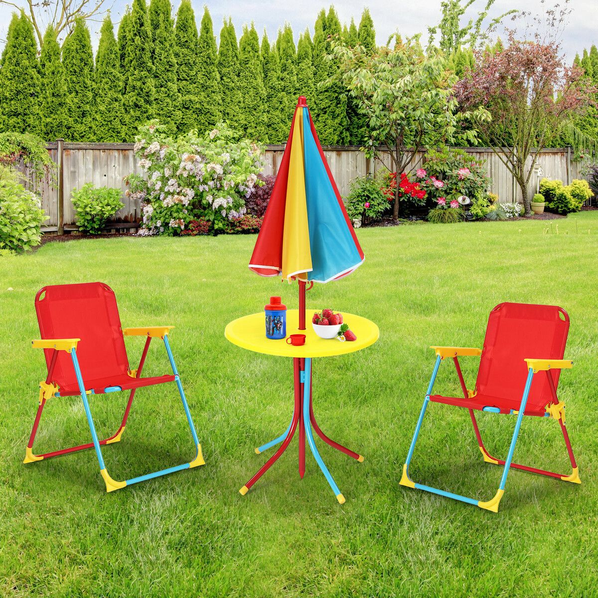 Childrens table and chairs with clearance umbrella