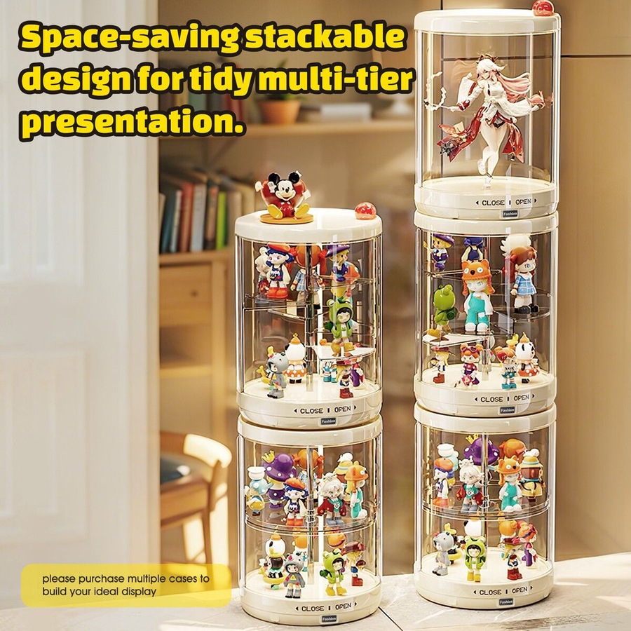 Kids Toys Display Case Action Figure Storage Car Model Showcase Cabinet Minifigure Doll Blind Box Collectible Dust Proof Clear Step Organiser 38x25cm