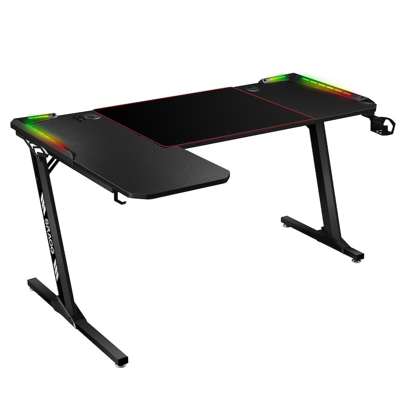 Buy L Shaped Gaming Desk Computer Office Racer Table Desktop RGB LED ...