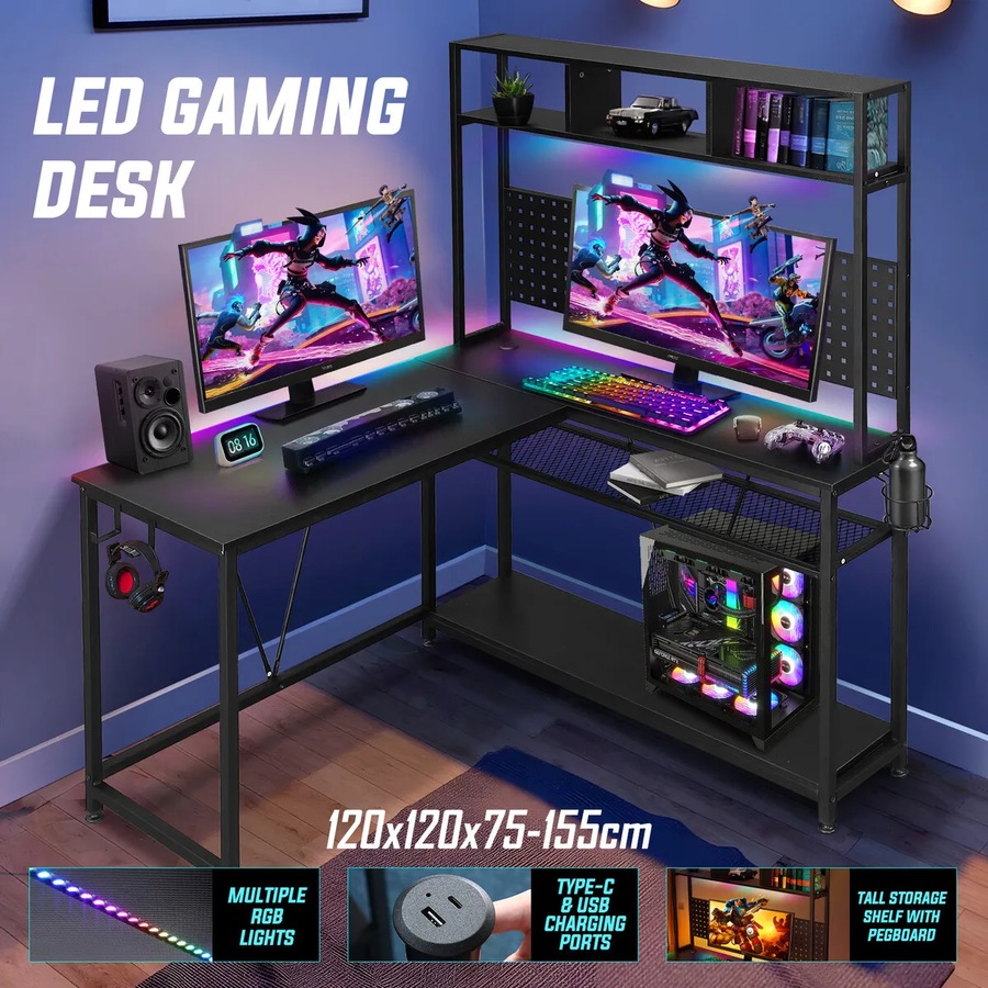 Buy L Shaped Gaming Desk Corner Computer Work Office Study Table Home ...