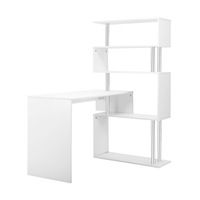 L-Shaped Rotating Home Office Desk Corner PC Computer Table 4 Tier Bookshelf Storage White