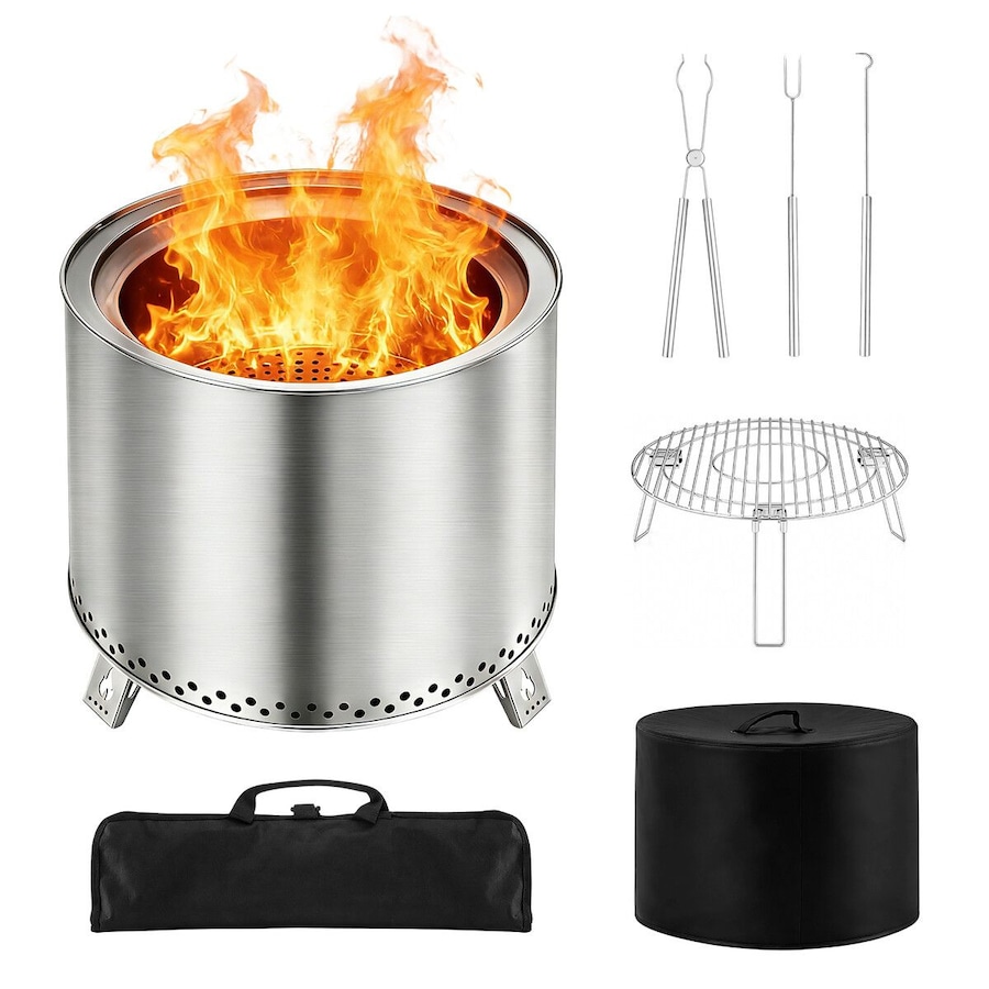 Large Campfire Stove Fire Pit Smokeless Wood Burning Heater Fireplace Stainless Steel Portable Outdoor Patio Camping Hiking BBQ Grill Ash Tray 50x45cm