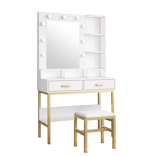 13 Drawers Mirrored See Through Vanity Table with Clear Glass Top MyDeal