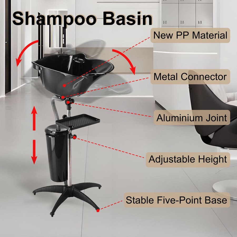 Large Salon Basin Portable Shampoo Hairdressing Hair Wash Bowl Barber Furniture Mobile Washing Sink Cutting Beauty Shop Seniors High Gloss Adjustable