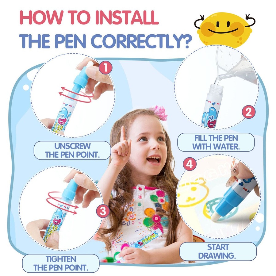 Large Water Doodle Mat Kids Painting Drawing Writing Board Colour Magic Pens Stamps Aqua DIY Craft Canvas Cartoon Rug Carpet Educational Toy 150x100cm