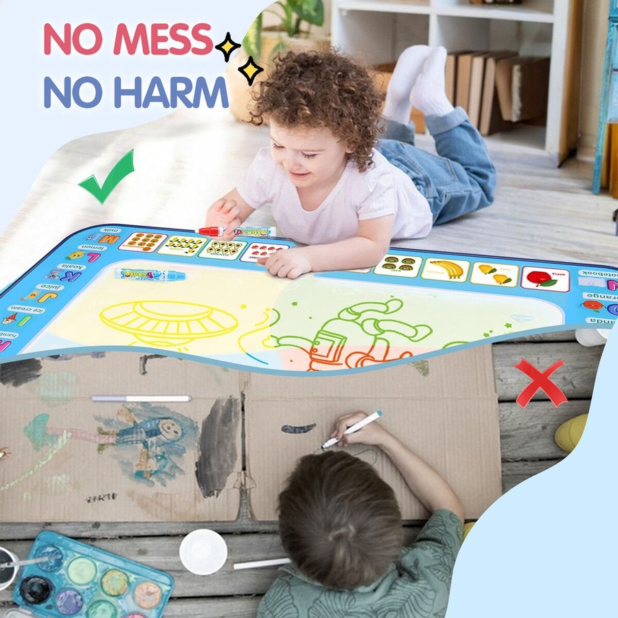 Large Water Doodle Mat Kids Painting Drawing Writing Board Colour Magic Pens Stamps Aqua DIY Craft Canvas Cartoon Rug Carpet Educational Toy 150x100cm