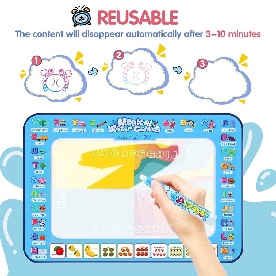 Large Water Doodle Mat Kids Painting Drawing Writing Board Colour Magic Pens Stamps Aqua DIY Craft Canvas Cartoon Rug Carpet Educational Toy 150x100cm