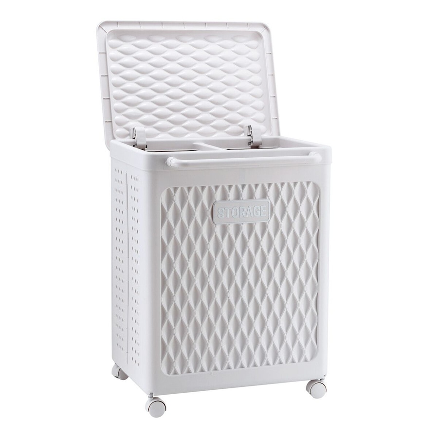 100L Double Laundry Hamper with Lid & Wheels – Foldable 2-Section Rolling Clothes Basket for Bathroom & Laundry Room