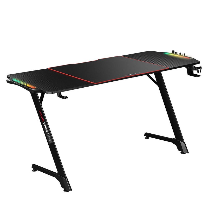 LED Gaming Desk Computer Desktop Carbon Fibre Racer Table Study ...