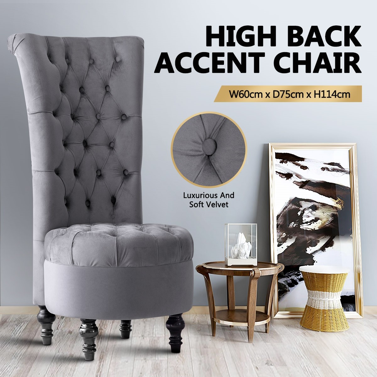 Gray high cheap back accent chair