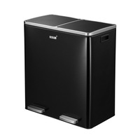 60L Pedal Recycling Bin Dustbin Kitchen Rubbish Bins Waste Garbage Trash Can with Dual Compartments Black
