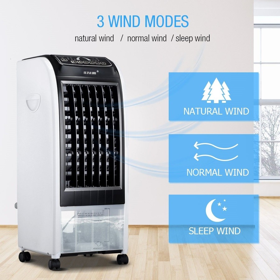 MAXKON 7L Mobile Evaporative Air Cooler Fan Humidifier Air Purifier Ionizer 3 Modes with Remote Control Black
